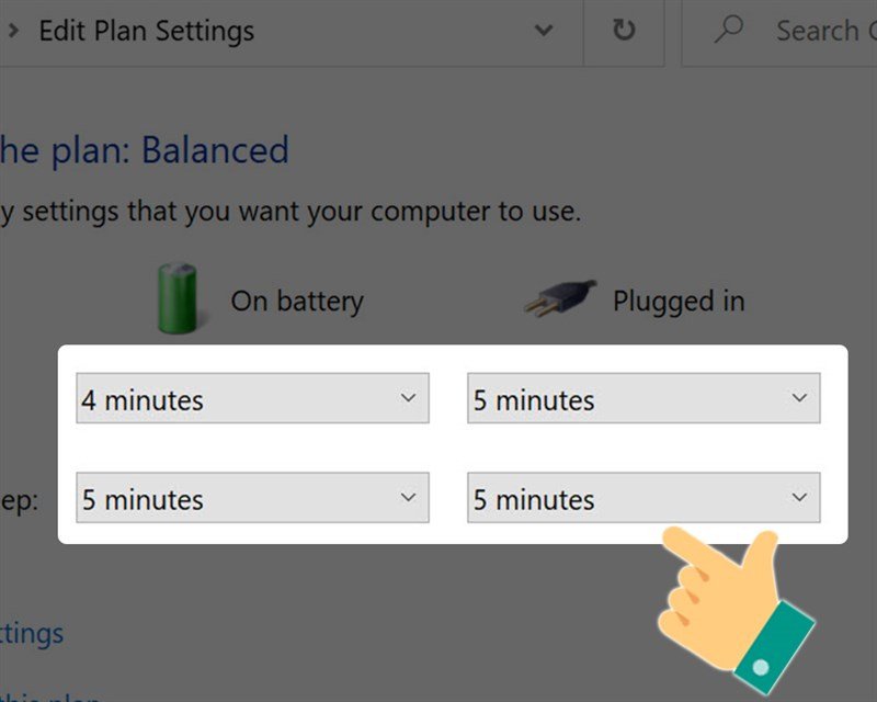 Cài đặt chế độ ngủ laptop chi tiết trong Edit plan settings