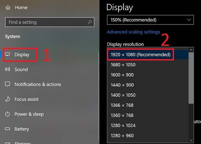Cài đặt độ phân giải hiển thị trong Windows để bật full màn hình laptop