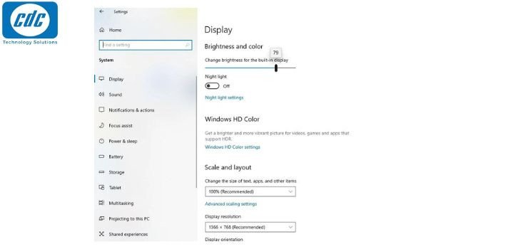 Cài đặt độ sáng màn hình Dell trong Windows Settings