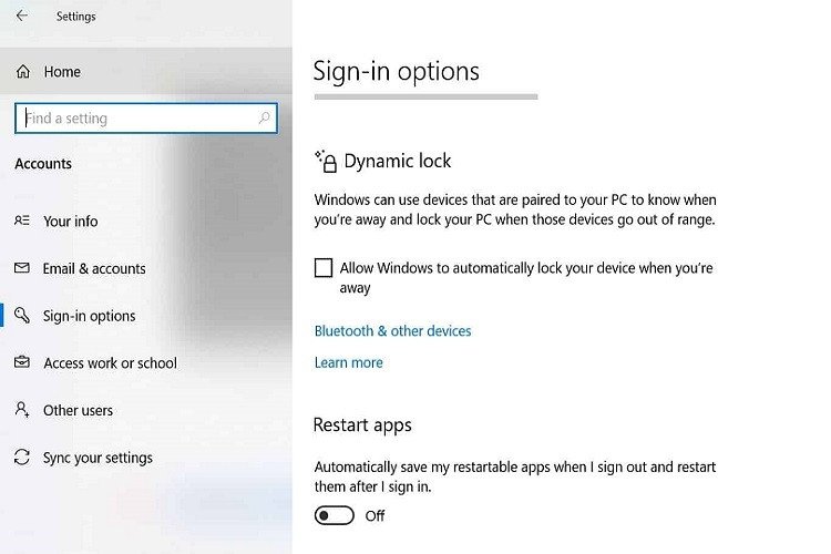Cài đặt Dynamic Lock trong tùy chọn đăng nhập Windows để tự động khóa laptop