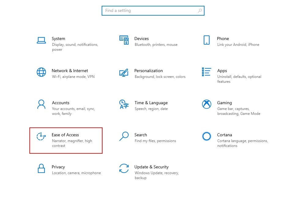 Cài đặt Ease of Access trên Windows 10 để khắc phục lỗi bàn phím laptop không gõ được