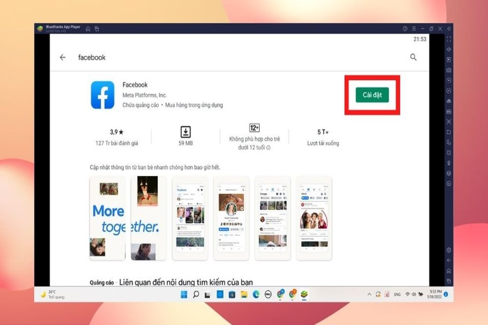 Cài đặt Facebook qua trình giả lập