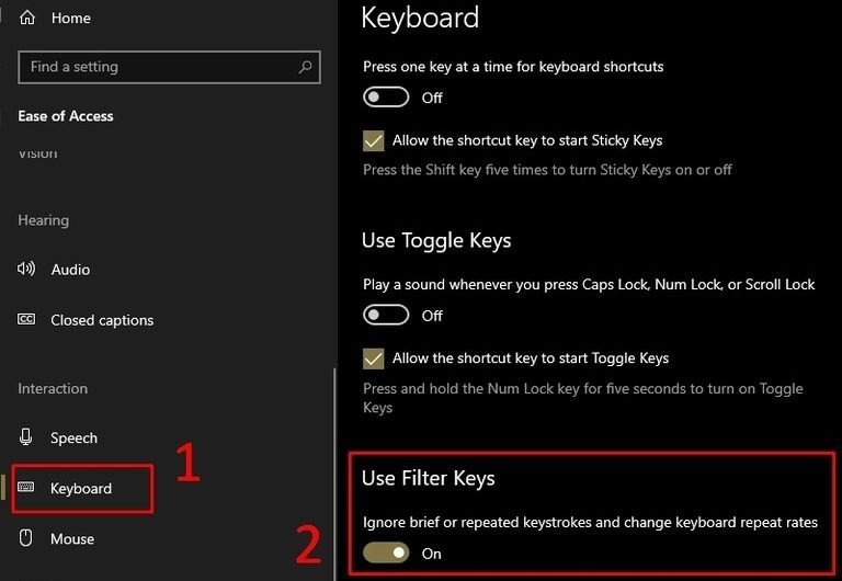 Cài đặt Filter Keys trên Windows