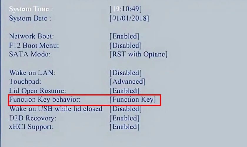 Cài đặt Function Key Behavior trong BIOS Acer
