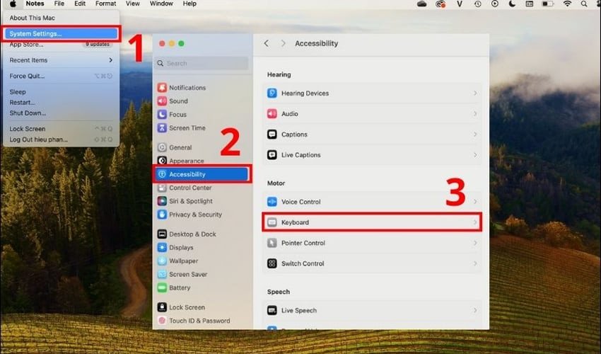 Cài đặt hệ thống để mở bàn phím ảo trên MacBook, hỗ trợ gõ @