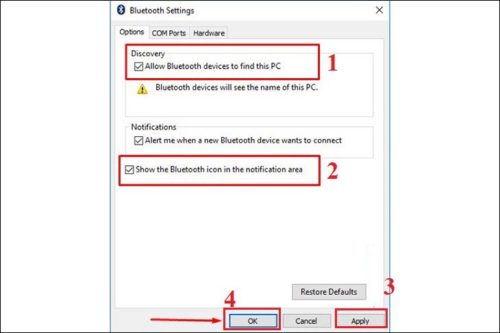 Cài đặt hiển thị Bluetooth