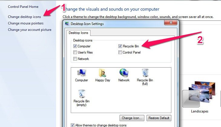 Cài đặt hiển thị Recycle Bin trên desktop để dễ dàng dọn dẹp rác máy tính.
