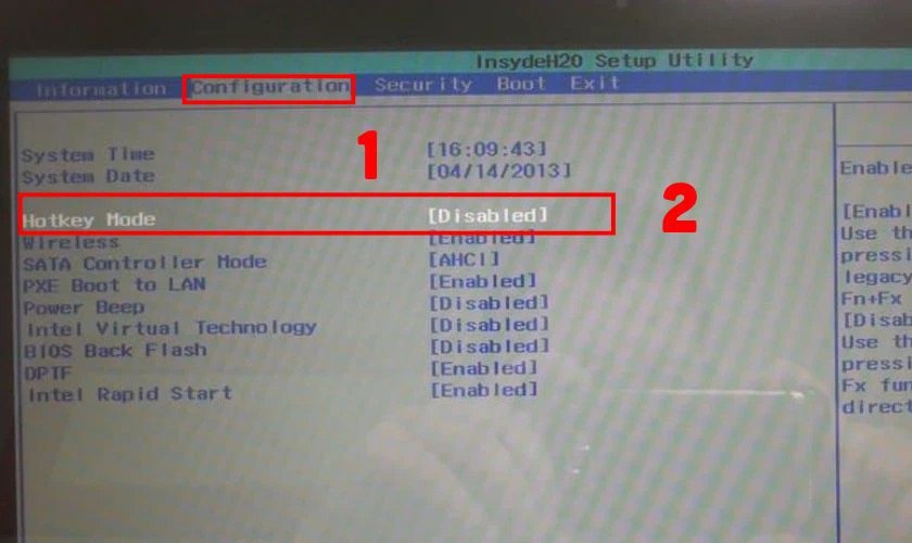 Cài đặt Hotkey Mode Disabled trong BIOS Lenovo