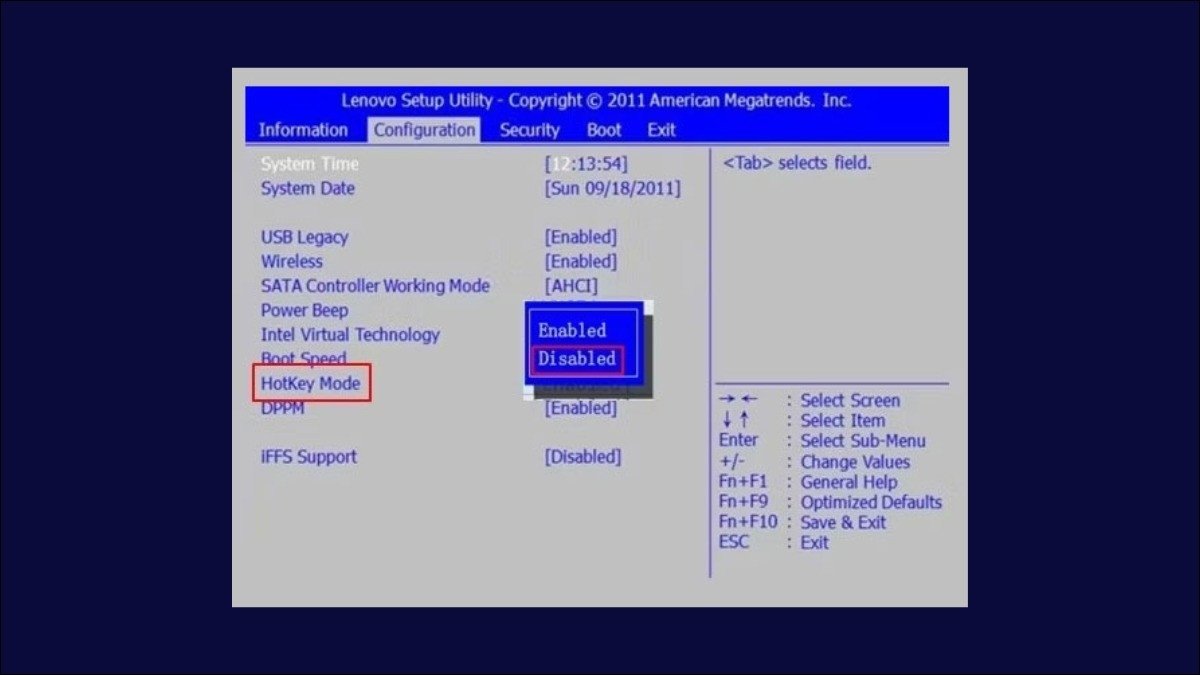 Cài đặt Hotkey Mode trong UEFI để bật hoặc tắt chức năng phím Fn