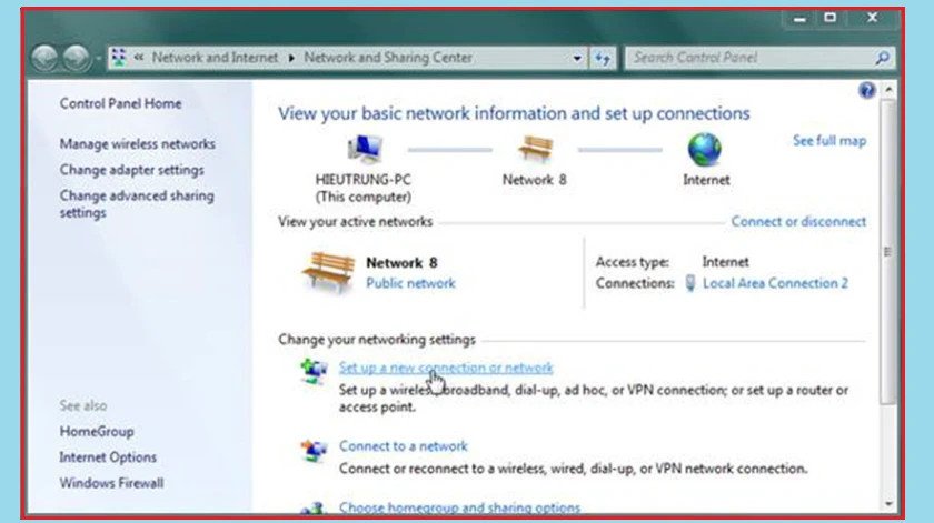 Cài đặt kết nối mạng mới để phát Wifi trên Windows 7
