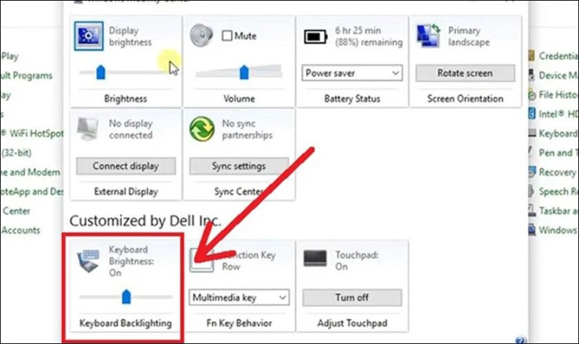 Cài đặt Keyboard Backlighting trong Windows Mobility Center