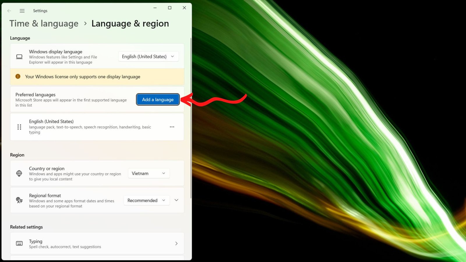 Cài đặt lại bàn phím laptop trong mục ngôn ngữ