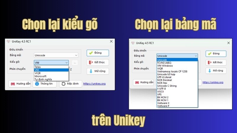 Cài đặt lại bảng mã và kiểu gõ Telex trên Unikey để sửa lỗi gõ chữ trên laptop bị lỗi