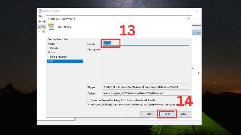 Cài đặt lịch trình hẹn giờ tắt laptop Win 11 bằng Task Scheduler