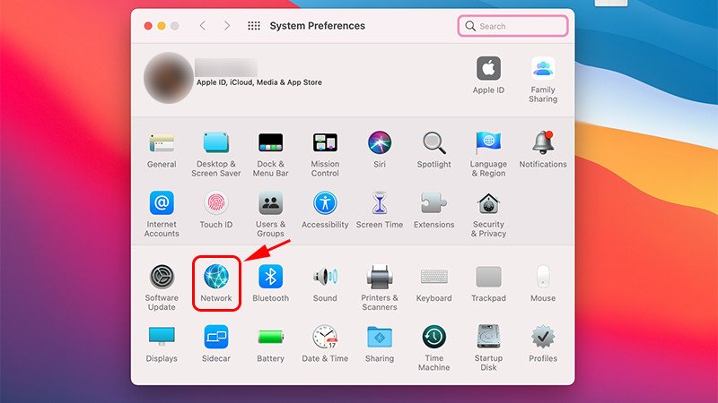 Cài đặt Network trên MacBook hiển thị các tùy chọn kết nối mạng