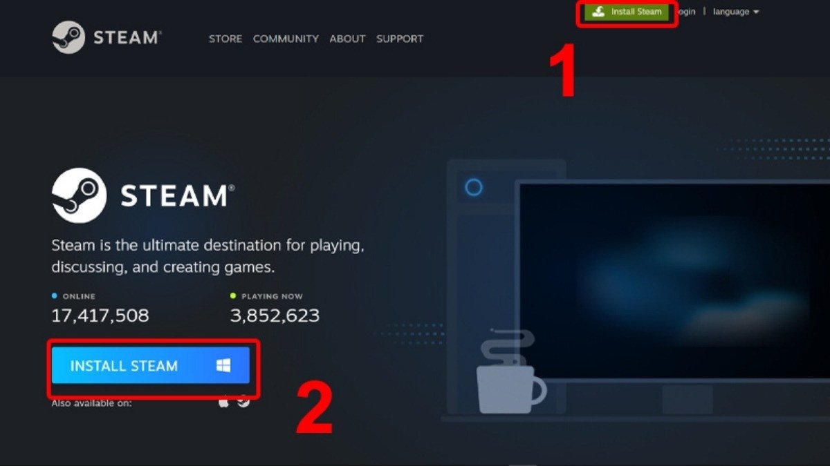 Cài đặt phần mềm Steam từ trang chủ để tải game cho laptop Win 10