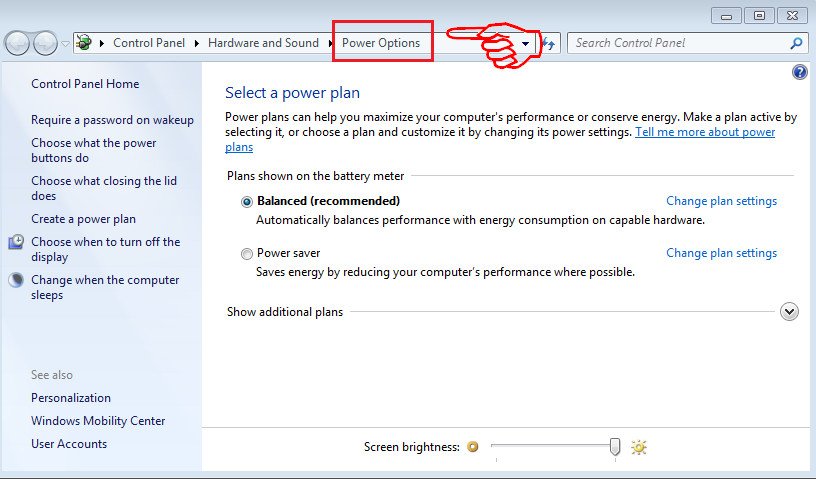 Cài đặt Power Options để khắc phục màn hình laptop bị tối