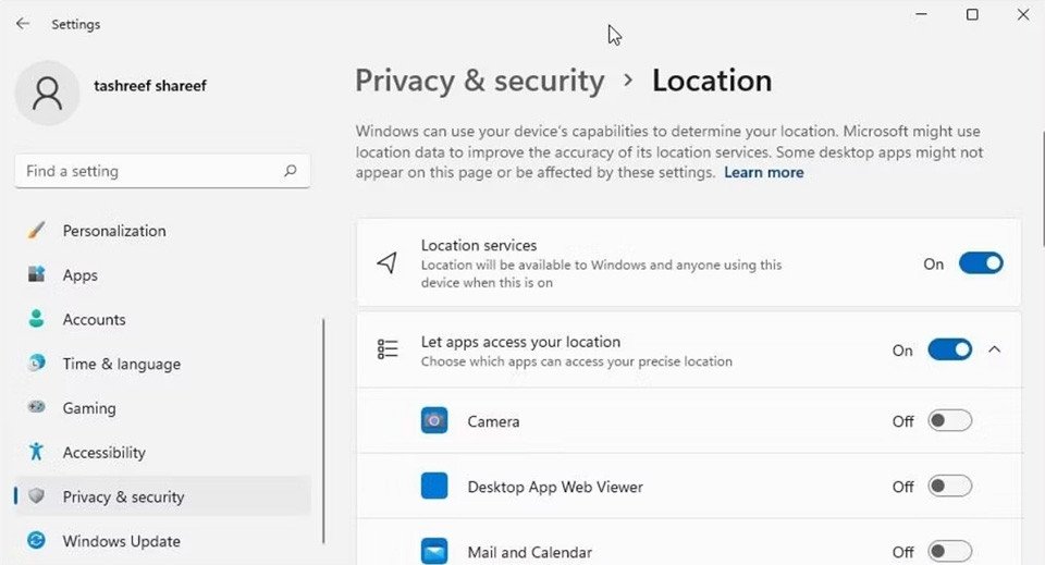 Cài đặt quyền riêng tư và bảo mật trên Windows 11
