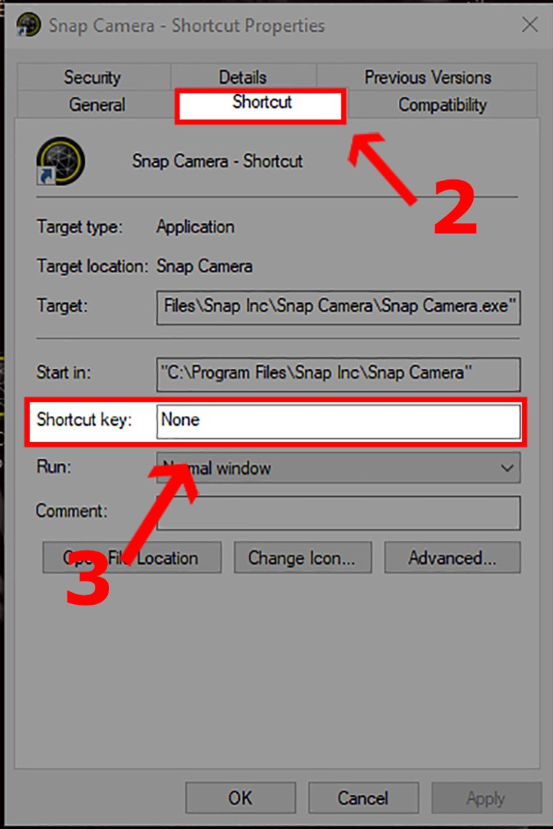 Cài đặt Shortcut key trong tab Shortcut cho phím Scroll Lock
