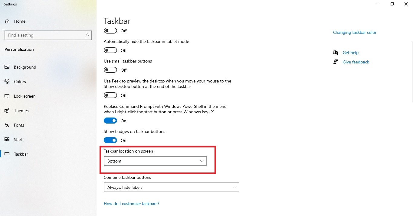 Cài đặt Taskbar bị lật ngược