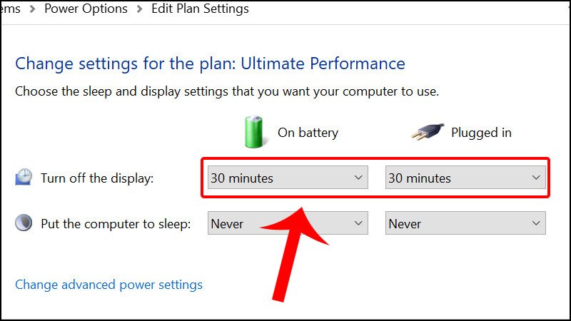 Cài đặt thời gian sáng màn hình laptop Win 10 cho chế độ dùng pin và cắm sạc