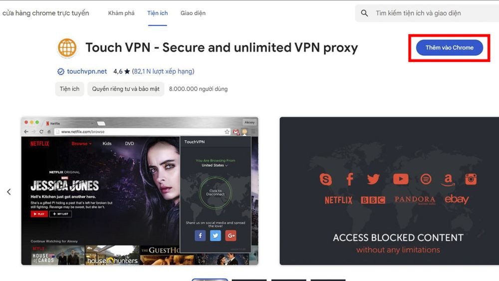 Cài đặt tiện ích Touch VPN từ Chrome Web Store