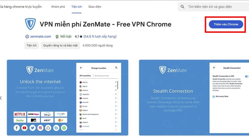 Cài đặt tiện ích ZenMate VPN