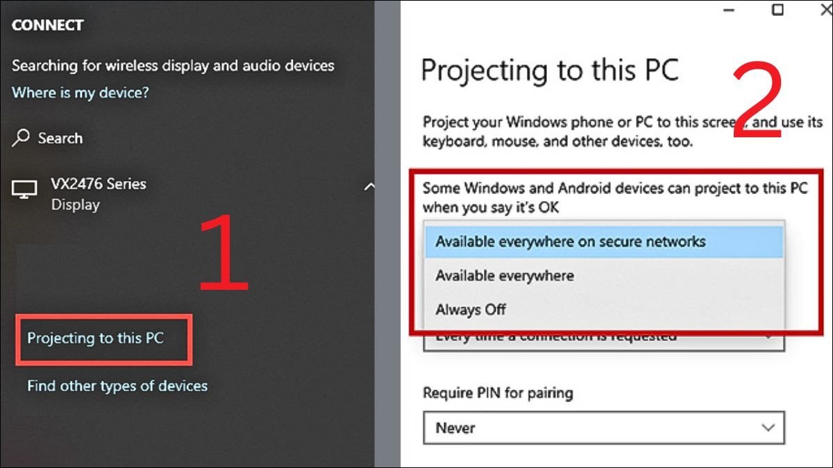 Cài đặt tính năng Projecting to this PC trên laptop Windows để kết nối không dây với máy tính để bàn
