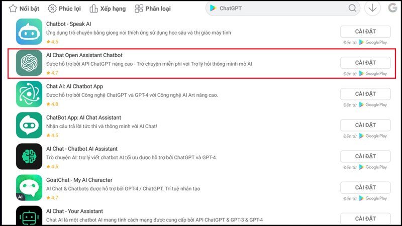 Cài đặt ứng dụng AI Chat Open Assistant Chatbot trong NoxPlayer