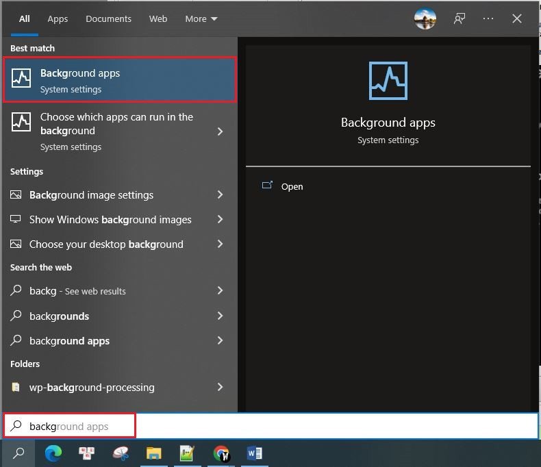 Cài đặt ứng dụng nền trong Windows Settings để quản lý chương trình ẩn