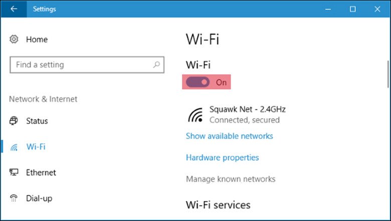 Cài đặt wifi trên laptop Windows 10 qua Settings