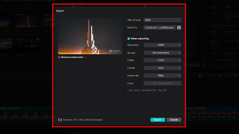 Cài đặt xuất video CapCut