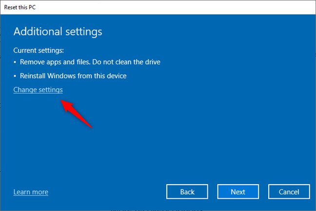 Cài lại Win 10 - Tùy chọn Additional settings