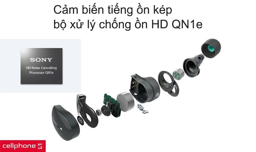 Cảm biến tiếng ồn kép và chip HD QN1e trên tai nghe không dây Sony XM3