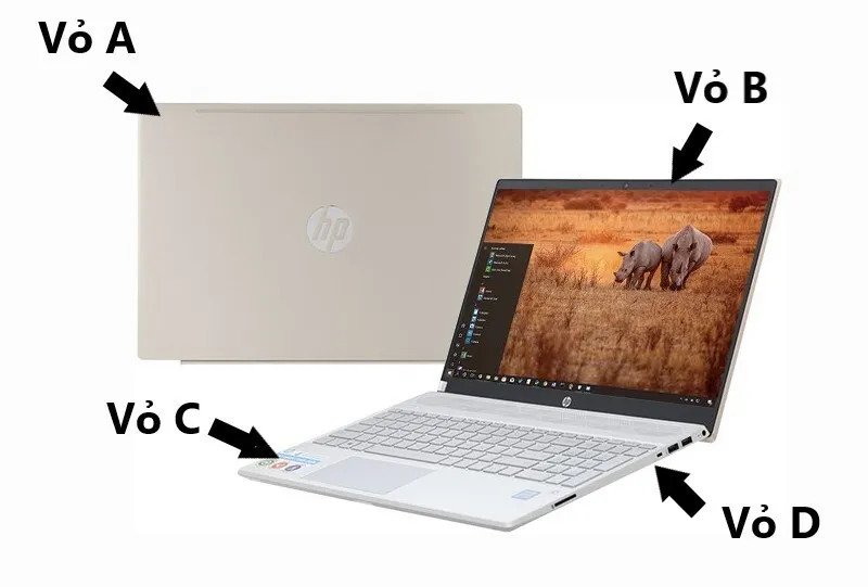Cận cảnh bề mặt vỏ laptop bằng kim loại, thể hiện chất liệu mặt A laptop bền bỉ
