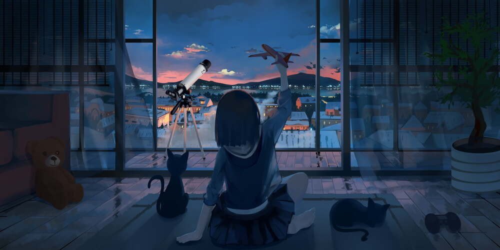 Cảnh quan thiên nhiên anime với cây cầu gỗ bắc qua suối nhỏ, tạo cảm giác yên bình cho hình nền laptop anime chill