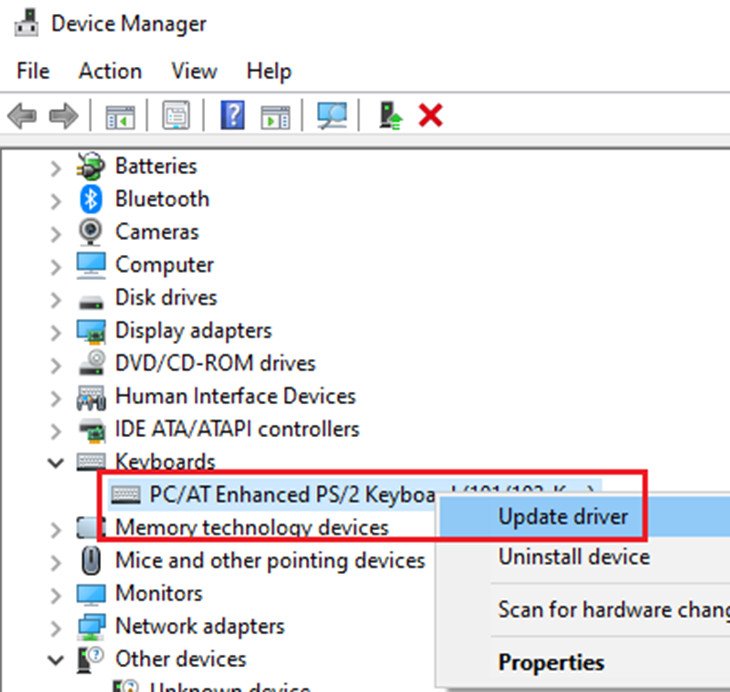 Cập nhật driver bàn phím để khắc phục lỗi bấm số trên laptop