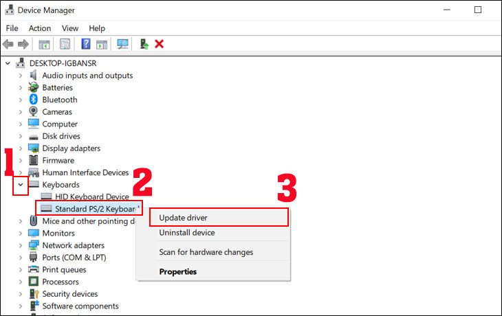 Cập nhật Driver bàn phím laptop trong Device Manager