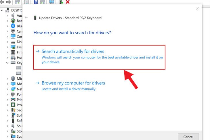 Cập nhật driver bàn phím qua Device Manager để khắc phục lỗi nhảy chữ trên laptop