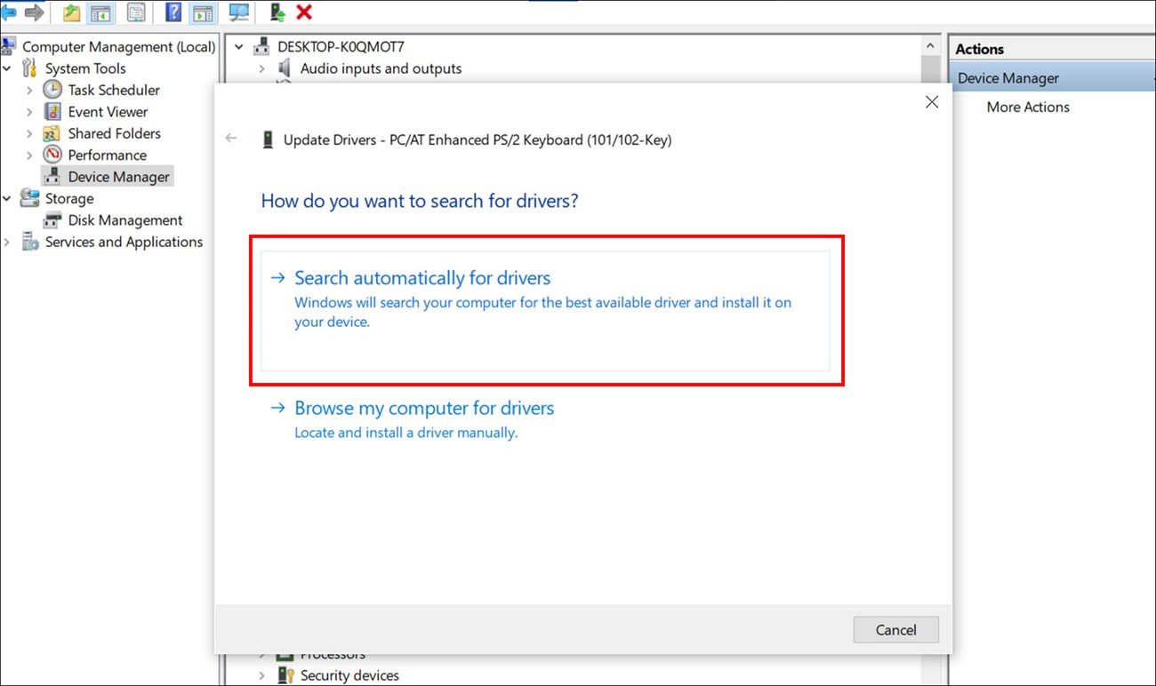 Cập nhật driver bàn phím tự động để khắc phục lỗi phím laptop