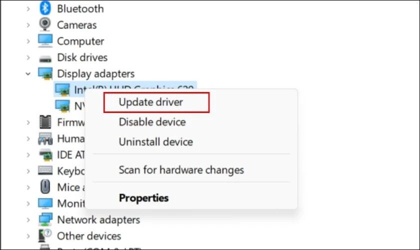 Cập nhật driver card đồ họa để khắc phục lỗi hiển thị màu