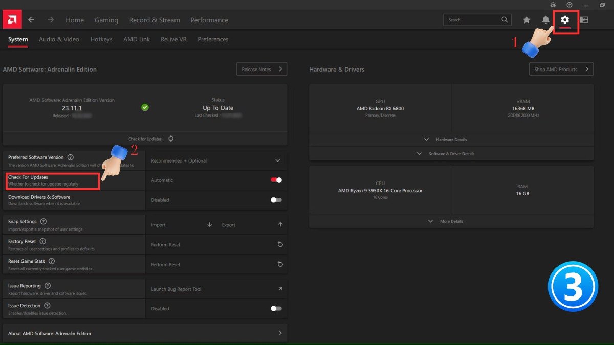 Cập nhật driver card màn hình AMD trong AMD Radeon Software