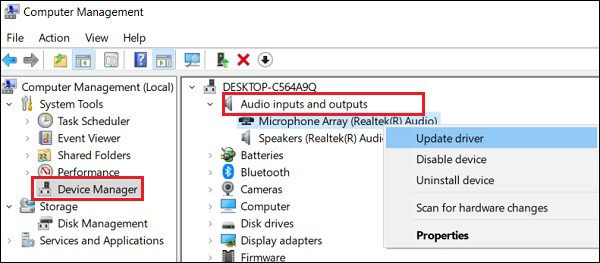 Cập nhật driver cho micro trong Device Manager