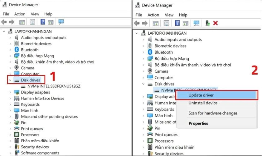Cập nhật driver đồ họa tự động giúp khắc phục màn hình laptop ám đỏ