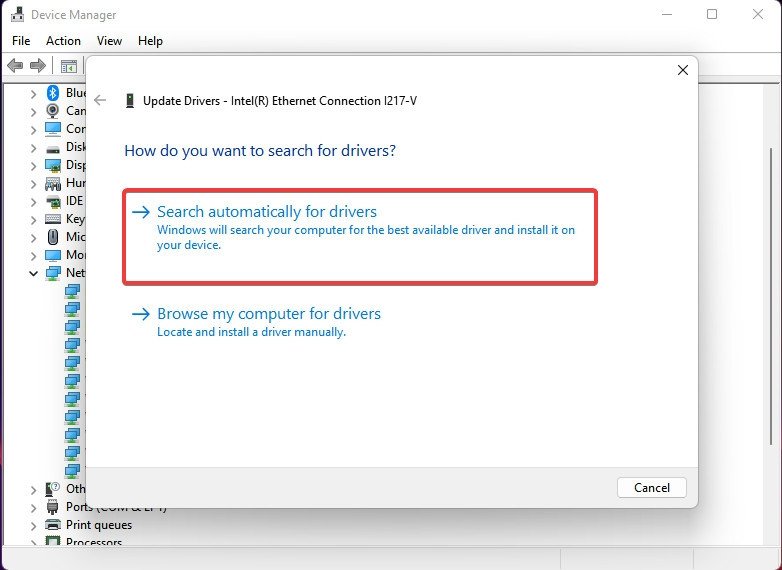 Cập nhật driver Ethernet qua Device Manager