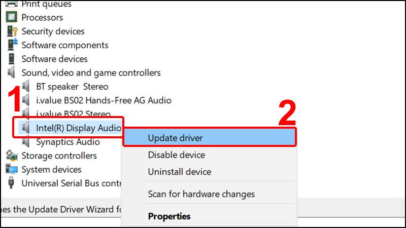 Cập nhật driver Intel(R) Display Audio trên laptop