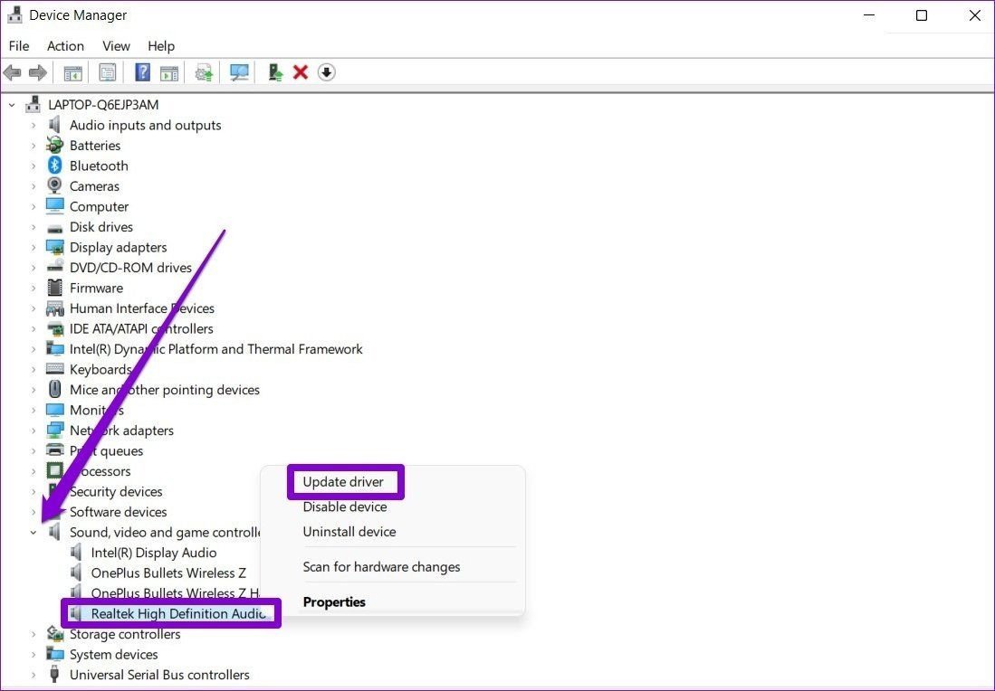 Cập nhật driver thiết bị âm thanh để giải quyết sự cố tai nghe trên Windows 11.