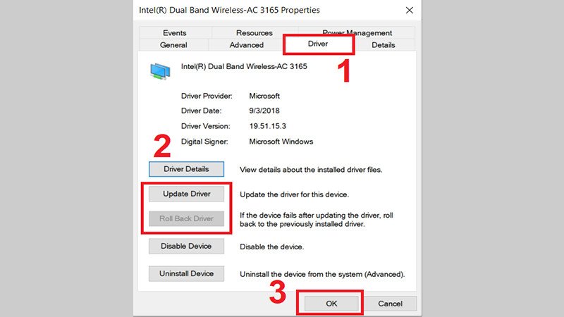 Cập nhật hoặc khôi phục driver Wi-Fi