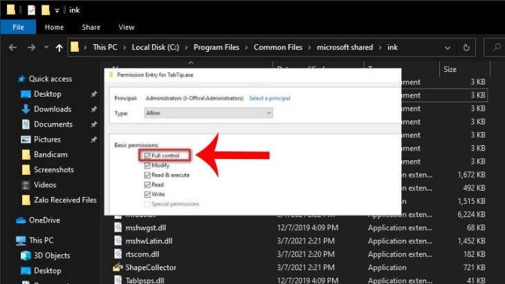 Cấp quyền Full Control cho Administrators để đổi tên file