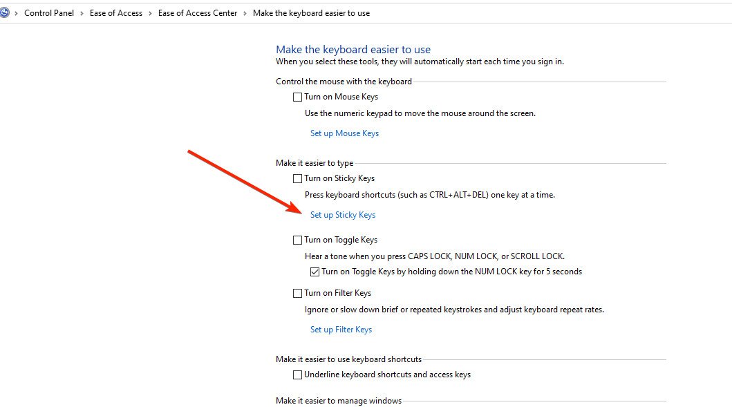 Cấu hình Sticky Keys để ngăn bàn phím tự nhảy chữ